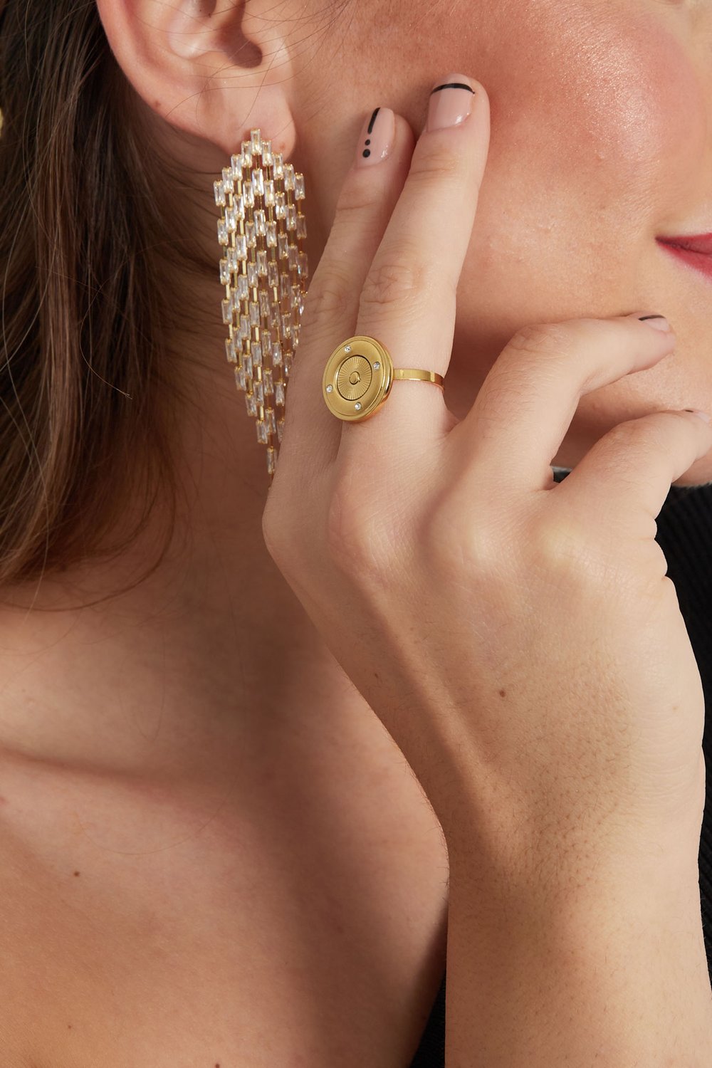 Ring round with stones - Silver Color color h5Picture3